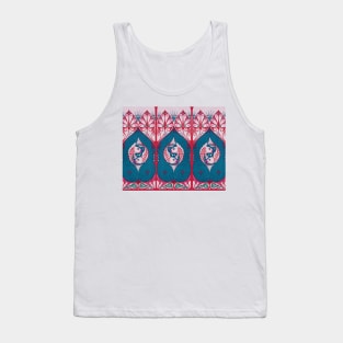 FISHES UNDERWATER WITH SEA PLANTS Blue Red White Art Nouveau Nautical Decor Tank Top